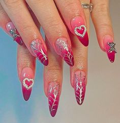 Monster High Inspired Nails, Pink Goth Nails, Pink And Red Nail Designs, Red Nail Designs For Prom, Nail Designs For Prom, Red Prom Nails, Nail Art Red, Prom Look, Red Polish