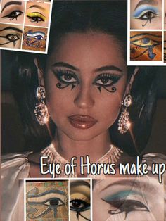 How To Do Egyptian Eyeliner, Egyptian Makeup Aesthetic, Eye Of Horus Makeup, Egyptian Women Aesthetic, Egyptian Makeup Goddesses, Egyptian Goddess Aesthetic, Ancient Egypt Makeup, Egyptian Girl Aesthetic, Ancient Makeup