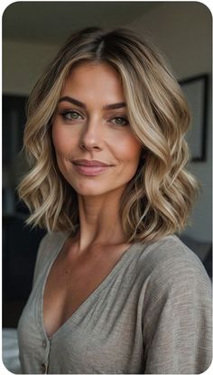 Beachy Waves Medium Length Wedding, Fall 2024 Hair Color Blonde, Fun Mom Haircuts, Side Swept Hairstyles Short Hair, Fall Haircuts 2024 Short, Short Bob Haircuts Side Part, Side Swept Short Hair, Short Fall Blonde Hair, Short Hair With Lowlights