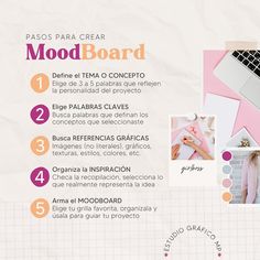 an advertisement for mood board with photos and text