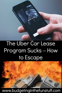 a person holding a cell phone in front of a fire and text that reads, the user car leases program sucks how to escape