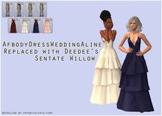 an image of a woman in a dress with the words, afroyddresweddingline replaced with dedee's sentate willow