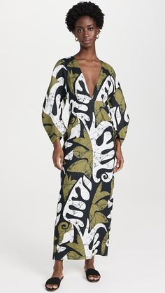 MARA HOFFMAN Irina Dress | Shopbop Puff Long Sleeve Dress, Batik Dress Modern, Mara Hoffman Dress, Side Cutout Dress, African Blouses, Shooting Ideas, Ladies Day Dresses, Resort 2024, Black Linen Dress