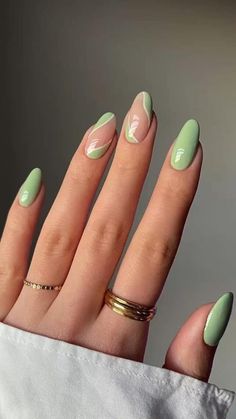 Kawaii Spring, Green Acrylic Nails, Nails Classy, Green Nail, Nail Swag