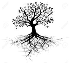 a tree with roots and leaves on a white background