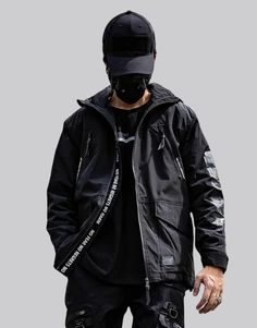 Techwear Winter Jacket Winter Techwear Black Windbreaker, Cyberpunk Long Sleeve Windbreaker For Streetwear, Techwear Long Sleeve Hooded Jacket, Black Techwear Windbreaker Windproof, Black Techwear Windproof Windbreaker, Black Windproof Techwear Windbreaker, Cyberpunk Winter Windbreaker For Streetwear, Cyberpunk Windbreaker For Winter Streetwear, Black Cyberpunk Windbreaker For Streetwear