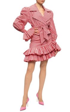 Chic Gingham Tiered Skirt, Plaid Tiered Skirt With Ruffles, Fitted Plaid Skirt With Ruffles, Fitted Gingham Tiered Skirt, Plaid Ruffled Cotton Skirt, Plaid Cotton Skirt With Ruffles, Ruffled Skirt, Knit Blazer, Skirt Belt