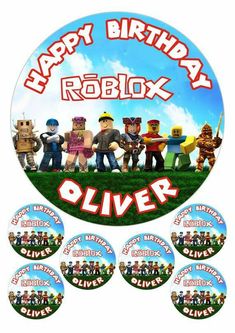 happy birthday roblox round edible cake topper - personalized with your name