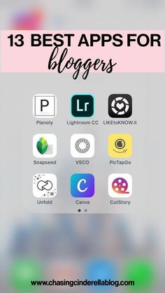 the top 13 best apps for bloggers on their iphone or ipad, with text overlay