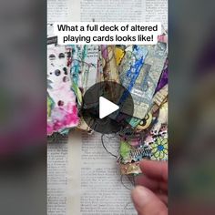 a person holding up a piece of paper with the words what a full deck of altered playing cards looks like