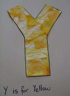 the letter y is for yellow made out of tissue paper and torn up with scissors