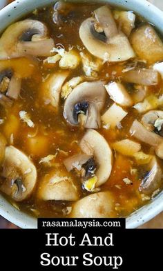 hot and sour soup with mushrooms in a bowl