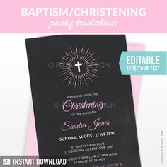 Baptism / Christening Invitation. Printable PDF File - Edit Text with Adobe Reader Chalkboard Printables, Chalkboard Background