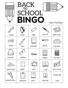 back to school bingo game with pencils and books