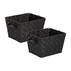 two black baskets sitting next to each other