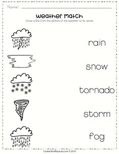 the weather match worksheet for kids to learn how to write and draw it