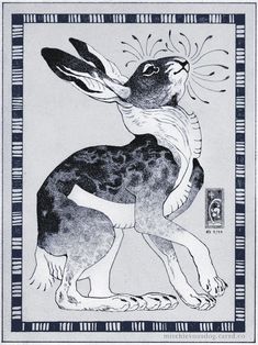 a black and white drawing of a rabbit