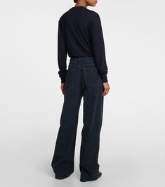 Eglitta mid-rise wide-leg jeans in blue - The Row | Mytheresa Classic Wide Leg Formal Jeans, Elegant Wide Leg Jeans With Five Pockets, Elegant Wide-leg Jeans With Five Pockets, Elegant Wide Leg Dark Wash Jeans, Elegant Cotton Jeans For Fall, Classic Formal Jeans For Fall, Classic Wide-leg Jeans For Fall, Modern Wide-leg Jeans For Fall, Wide Leg Jeans