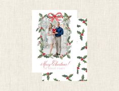 a christmas card with an image of two people