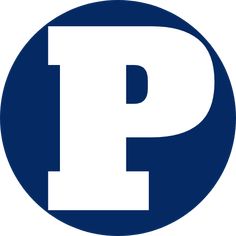 a blue and white logo with the letter p