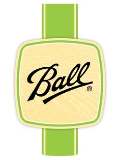 the ball logo on top of a green and white striped sticker with black lettering