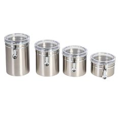 three stainless steel canisters with clear lids