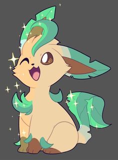 a cute little pokemon with green hair and stars on it's head, sitting in front of a black background