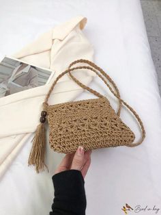 BirdinBag - Chic Vacation Mini Straw Bag with Stylish Tassel Embellishment Daily Use Pouch Bag With Tassels, Trendy Rectangular Bag With Tassels, Spring Beige Shoulder Bag With Tassels, Trendy Rectangular Crochet Bag With Tassels, Beach Crossbody Bag With Tassels, Spring Rectangular Shoulder Bag With Fringe, Casual Rectangular Bag With Fringe, Casual Rectangular Crochet Bag With Tassels, Summer Rectangular Bags With Tassels