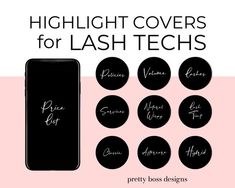 Lash Tech Highlight Covers, Story Highlight Cover, Eyelash Technician, Social Media Kit, Lash Salon, Business Social Media, Tech Branding, Lash Tech, Business Content