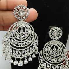 Diamond Chandbali, Cz Stone Necklace, Beautiful Diamond Necklace, Stone Necklace Set, Usa Girls, Dangler Earrings, Chandbali Earrings, Jhumki Earrings, Diamond Necklace Set