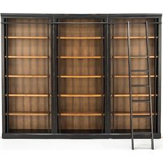 an antique bookcase with ladders is shown in black and brown tones, as well as the bookshelf