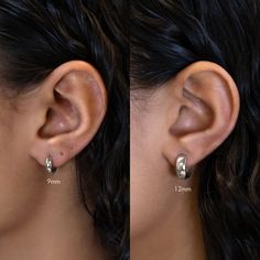 Bold Sterling Silver mini hoop earrings that hug your ear perfectly. Perfect to wear alone or paired with other huggie earrings. Sterling Silver Hypoallergenic, lead and nickel free Width 3mm Inside Diameter 0.35in(9mm), 0.43in(11mm) Click close mechanism #E035-S Silver Hypoallergenic Huggie Hoop Earrings, Classic Hypoallergenic Huggie Hoop Earrings, Nickel-free Silver Huggie Earrings, Internally Threaded Huggie Earrings, Classic Nickel-free Huggie Earrings For Anniversary, Silver Huggie Earrings For Pierced Ears, Nickel-free White Gold Huggie Earrings, Nickel-free Huggie Earrings For Anniversary, Silver Hypoallergenic Huggie Cartilage Earrings