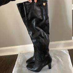 Black Vegan Leather Boots. Knee High. Wide Calf, Slight Slouch. 3 In Heel. Distressing Of Leather At Knee (Photos Attached). Size: 37.5 Leather Boots Knee High, Stella Mccartney Shoes, Vegan Leather Boots, Boots Knee High, Black Vegan, Wide Calf, Boots Knee, Shoes Heels Boots, Stella Mccartney