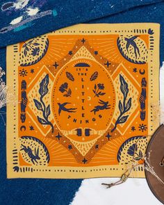 yellow and orange cotton bandana with blue bird print and 'it's the little things' in the center Rayco Design, Cozy Camping, Bandana Style, Charity Organizations, Bandana Design, Sleeping Under The Stars, Southwest Desert, Cotton Bandanas, Design Board