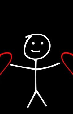 a drawing of a person with two hearts in front of him on a black background