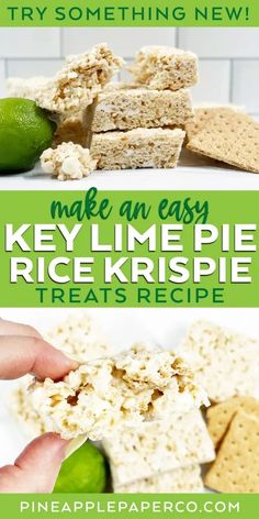 the recipe for key lime pie rice krispie treats is shown in three different pictures