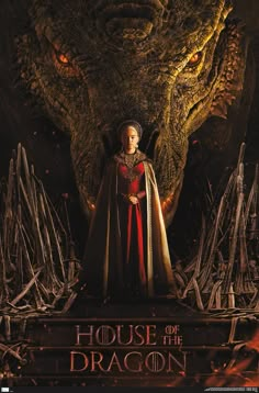 the poster for house of the dragon, which features a woman standing in front of an enormous