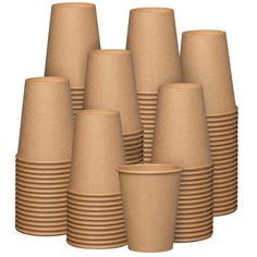 a bunch of brown paper cups stacked on top of each other