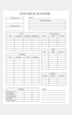 a printable pay check planner