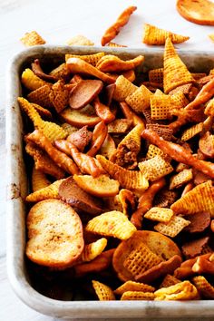 Texas Trash made extra flavorful thanks to a buttery coating seasoned with Creole spicesWorcestershirehot sauceand seasoned saltand it’s addictively delicious Texas Trash Recipe, Chex Mix Recipes Spicy, Trash Recipe, Spicy Chex Mix, Homemade Chex Mix Recipe, Texas Trash, Bagel Chips, Party Appetizers Easy