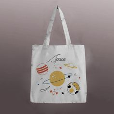 This Handmade cotton-effect reusable tote bag featuring quirky designs. Available in different size, everything can personalized, colours, size and name can be added. tote bag approx 15x16inch The bag will be carefully packaged, to ensure it arrives to you in perfect condition. Planets Illustration, Gatsby Book, Handpainted Tote, Handpainted Tote Bags, Bag Painting, Diy Tote, Bags Ideas, Products Photography, Space Planets