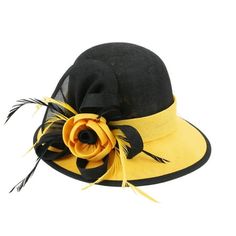 The perfect hat for your outdoor activities, you'll be protected from the sun in style. Size: One Size.  Color: Multicolor.  Gender: female.  Age Group: adult. Vintage Black Bucket Hat For Summer, Yellow Mini Hat With Short Brim For Kentucky Derby, Retro Yellow Adjustable Sun Hat, Yellow Outdoor Hat For Spring, Yellow Spring Outdoor Hat, Yellow Curved Brim Costume Hats And Headpieces For Summer, Yellow Curved Brim Costume Hat For Summer, Yellow Adjustable Costume Hats For Kentucky Derby, Adjustable Yellow Hats For Kentucky Derby