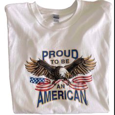 See Pics For Details White Americana T-shirt With American Flag, Cheap Americana Style T-shirt With Flag Print, Eagle American Flag, Red Americana T-shirt With American Flag, American Style Crew Neck T-shirt With American Flag Print, Proud To Be An American, Eagle American, Patriotic Red T-shirt With American Flag Print, Go Getter