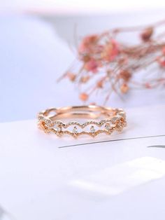 Art deco Wedding band Rose gold ring Diamond Milgrain Women Unique Double Bridal Jewelry Half eternity Promise Stacking Anniversary gift PRODUCT SPECIFICATIONS Handmade item -Metal Type:Yellow Gold,White Gold,Rose Gold,(14K or 18K) Nickel Free -100% Natural, Real high Quality Diamonds Elegant Gold Eternity Band With Diamond Accents, Rose Gold Stackable Rings With Diamond Cut Open Band, Heirloom Rose Gold Stackable Diamond Ring, Heirloom Stackable Rose Gold Diamond Ring, Fine Jewelry 14k Gold Diamond Ring With Decorative Band, 14k Gold Diamond Ring With Decorative Band, Luxury Wedding Stackable Rings With Prong Setting, Stackable Diamond Wedding Ring With Open Band, Rose Gold Diamond Cut Ring Bands