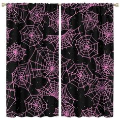 pink and black spider web curtains