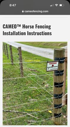 an image of a horse fence with instructions on how to install the posts and wires