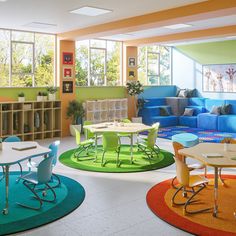 a room filled with lots of furniture and colorful rugs