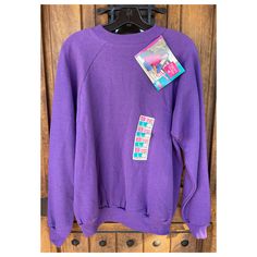 Check out this awesome 90s Vintage Deadstock Sweatshirt that still has the original tags on it with Model Carol Alt from 1994!  Size Large by Hanes Her Way.  (see measurements below) Measurements  Armpit to armpit 23 inches. Length 27 inches. Carol Alt, Plain Purple, Purple Sweatshirt, Feb 7, Cozy Fits, Tampa Fl, Vintage Avon, Revolve Clothing, 90s Vintage