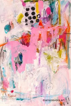 an abstract painting with various colors and shapes