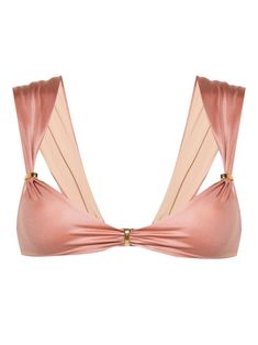 powder pink stretch-jersey satin finish gathered detailing ring hardware detailing sweetheart neck triangle cup rear clasp fastening full lining Be mindful to try on swimwear over your own garments. Versace Outfit, Be Mindful, City Dress, Iconic Bags, Summer Beach Wear, List Style, Powder Pink, Sweetheart Neck, Ballet Flat Shoes